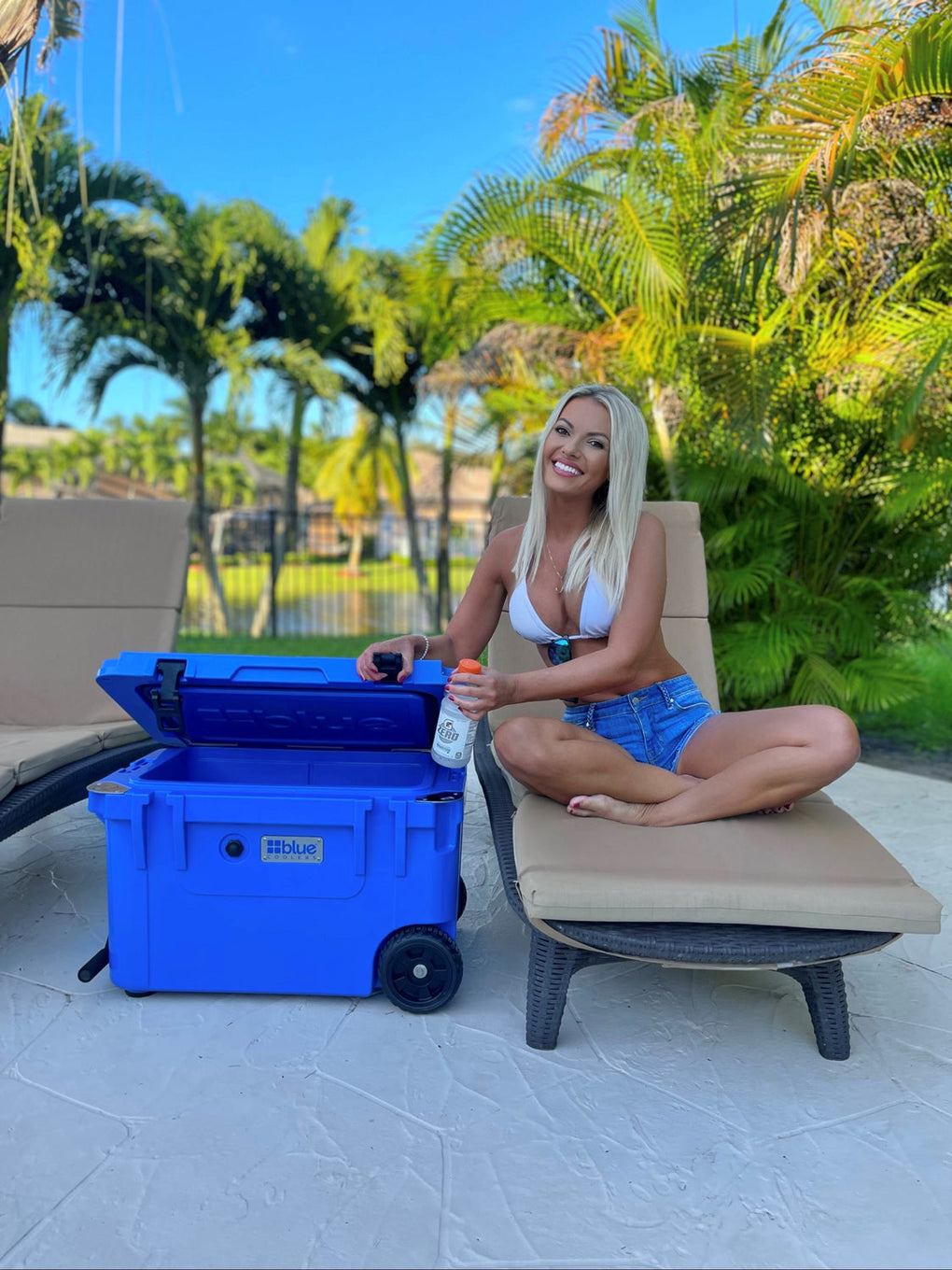 Reef Donkey | 60 Qt Ice Vault Roto Molded Blue Cooler WITH Marine Grade RD Topper