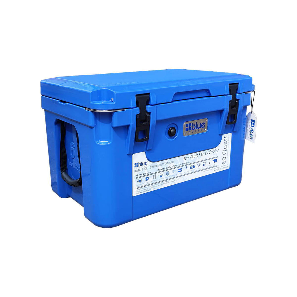 Reef Donkey | 60 Qt Ice Vault Roto Molded Blue Cooler WITH Marine Grade RD Topper