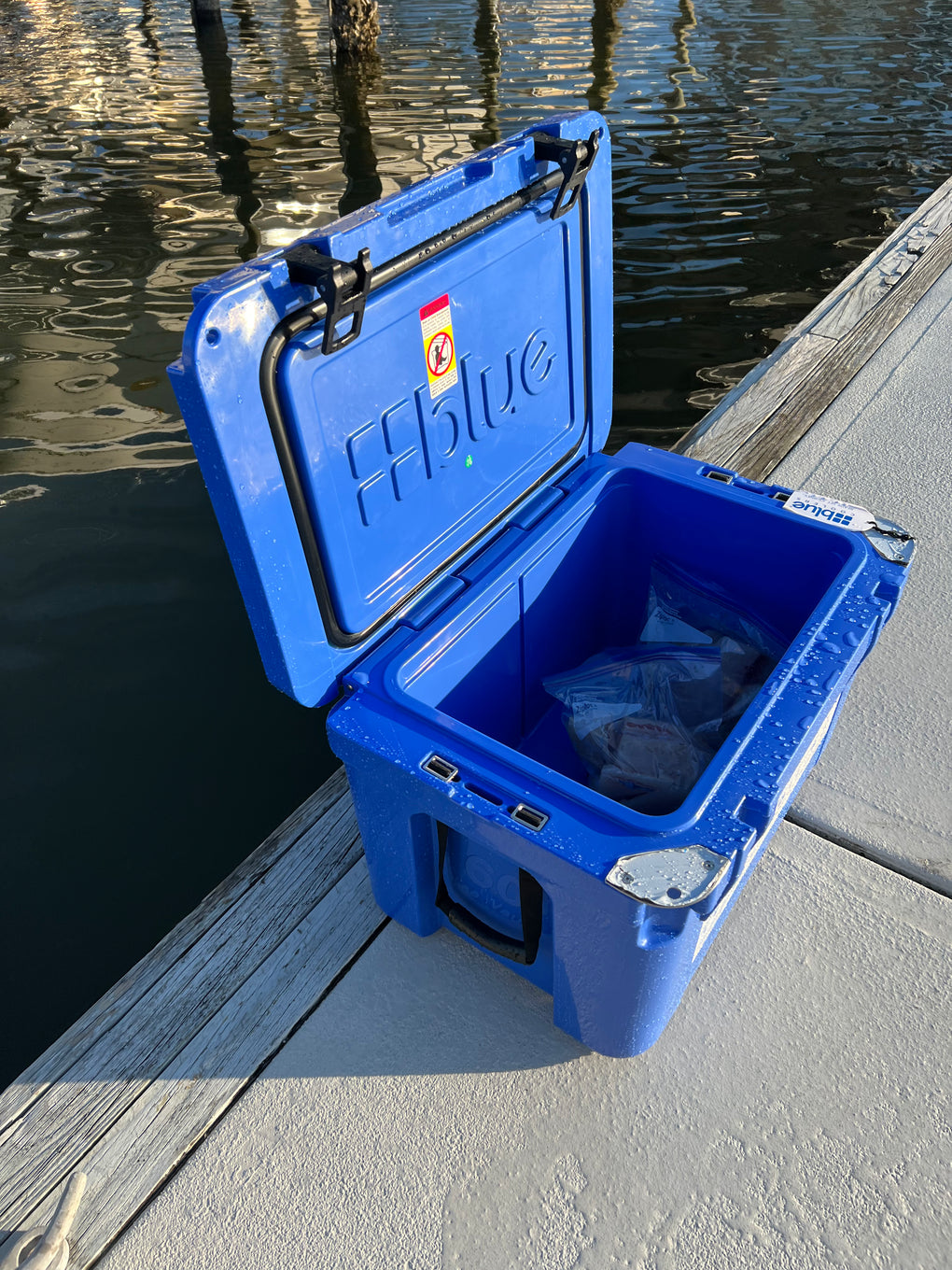 Reef Donkey | 60 Qt Ice Vault Roto Molded Blue Cooler WITH Marine Grade RD Topper