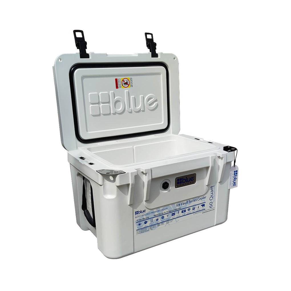 Reef Donkey | 60 Qt Ice Vault Roto Molded Blue Cooler WITH Marine Grade RD Topper