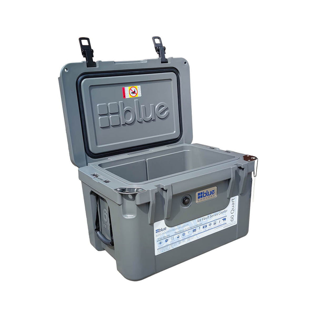 Reef Donkey | 60 Qt Ice Vault Roto Molded Blue Cooler WITH Marine Grade RD Topper